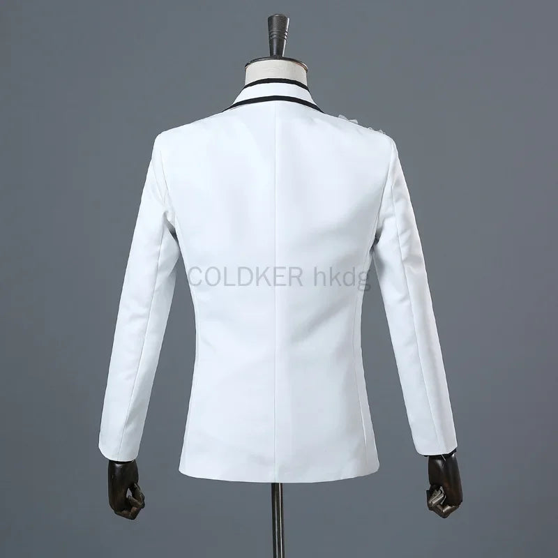Men’s Black Suit with Silver Floral Embroidery | 2-Piece