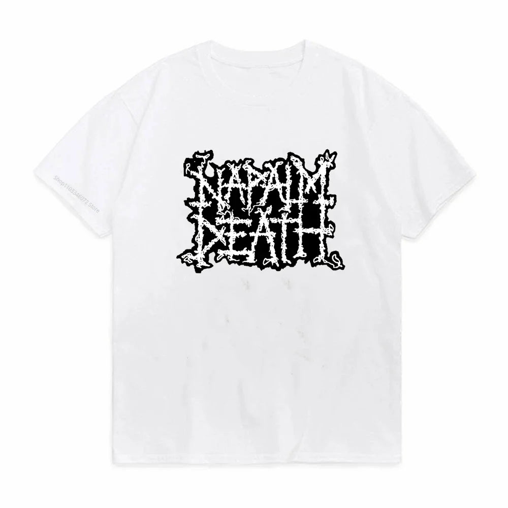 Napalm Death Logo Men's T-shirts English Grindcore Band Death Metal Lovers Shirts Comfortable Summer Cotton Crewneck Tops