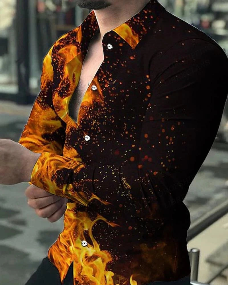 Fashion Multi-color novelty pattern 3D Print Mens Long Sleeve Shirt Tops Autumn Button Down Casual Shirt Lapel Mens Clothing