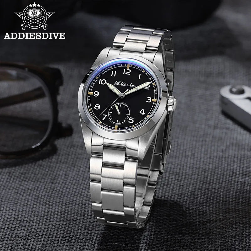 ADDIESDIVE 36mm Men Quartz VH60 Watch AD2099 BGW9 Luminous Bubble Mirror Pot Cover Glass 10Bar Waterproof Stainless Steel Watch