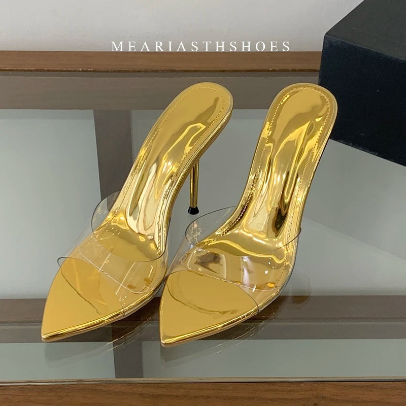 2025 New Summer Women's High-heeled Sandals Transparent High-heeled Slippers Stiletto Pointed Toe Slip-on High-heeled Sandals
