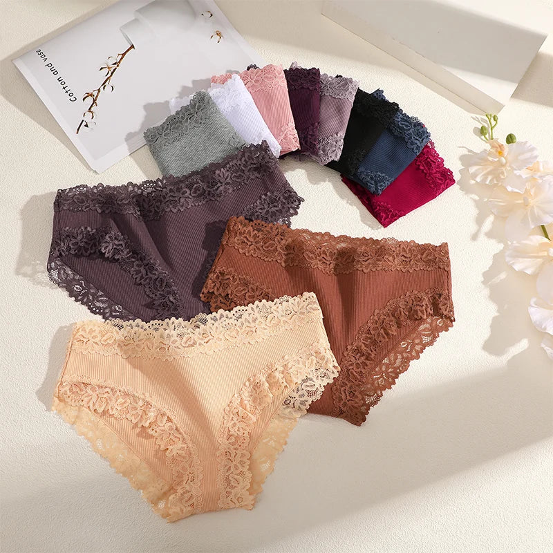 5Pcs Sexy Cotton Lace Panty Women Low Waist Panties Underwear S-XL Solid Color Ladies Briefs Lingere Underware Comfortable Women