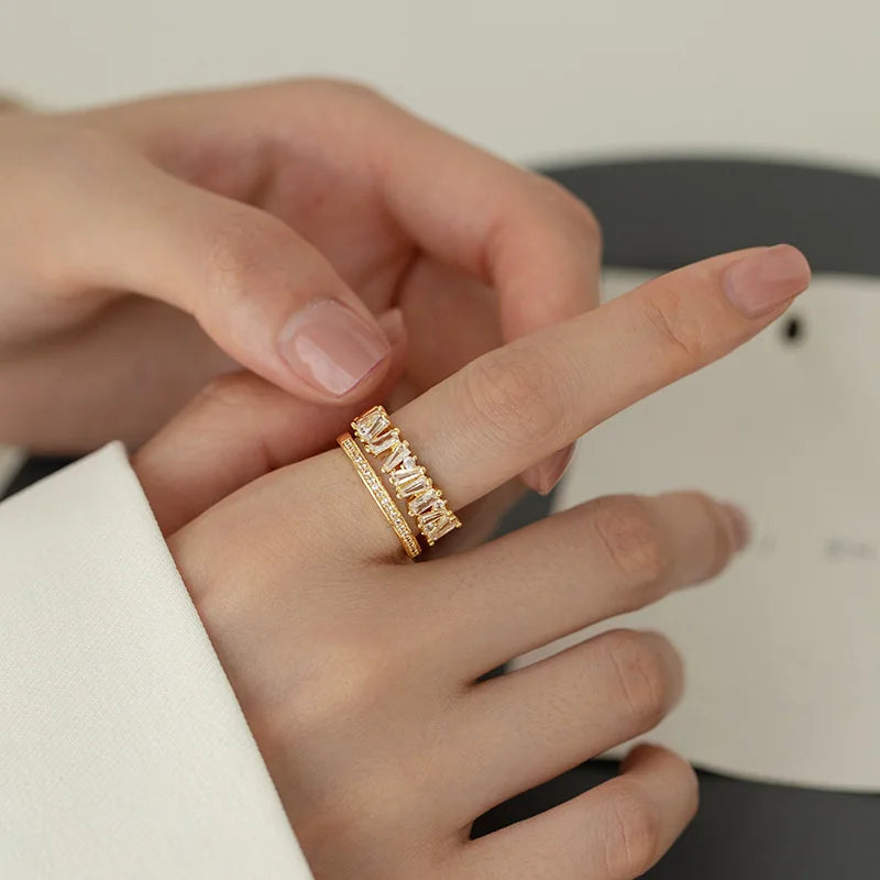 Exquisite Luxury Zircon Double Student Opening Rings for Woman Korea Fashion Gothic Finger Jewelry Wedding Party Girl Sexy Ring