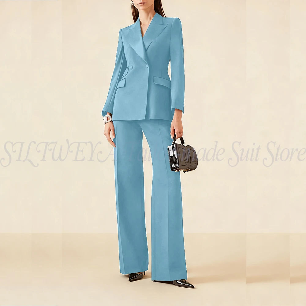 Luxury Classic Black Women's Suits Double Breasted 2 Pieces Jacket Pants Female Clothing Office Banquet Lady's Blazers Sets