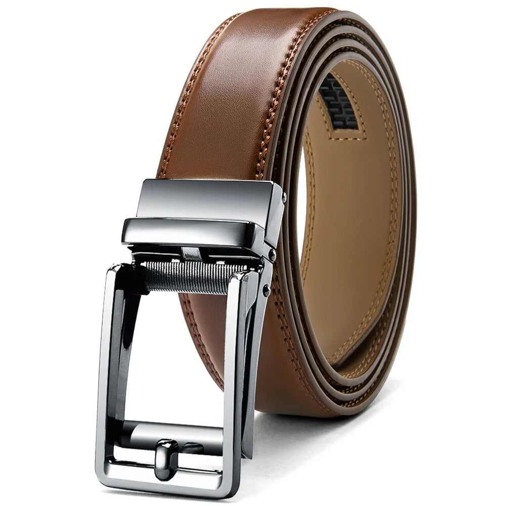 DOOPAI Mens Leather Belt  Automatic Genuine Leather Belts Leisure Fashion Ratchet Belts for Men Pants Waistband Ремень