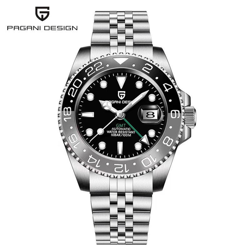 PAGANI DESIGN 40mm Luxury GMT Men Mechanical Watch Top Sapphire Glass 361L Stainless Steel 100m Waterproof Men's Automatic Mechanical Watches
