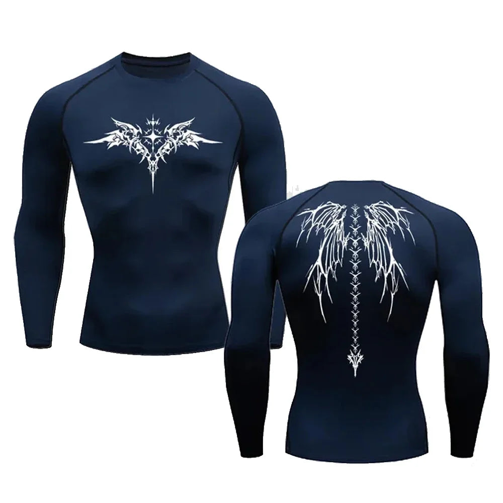Y2K Compression Shirt Men's Fitness Gym Skeleton Sport Running T-Shirt Rashgard Tops Tee Quick Dry Long Sleeve T-Shirt For Men