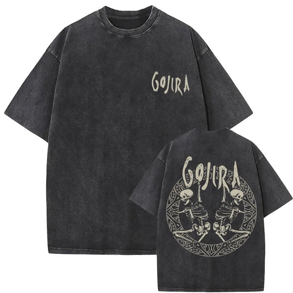 Washed Vintage Metal Rock Band Gojira The Flesh Alive T-shirt Men Women Fashion Oversized T Shirts Men's Casual Cotton T-shirts