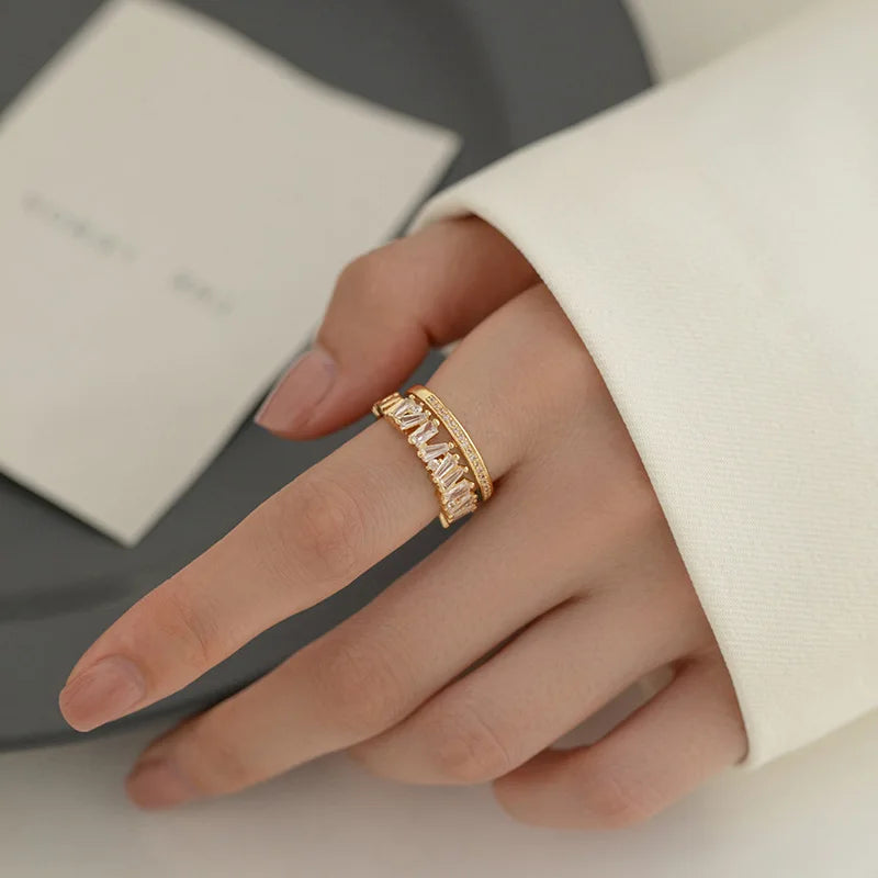 Exquisite Luxury Zircon Double Student Opening Rings for Woman Korea Fashion Gothic Finger Jewelry Wedding Party Girl Sexy Ring