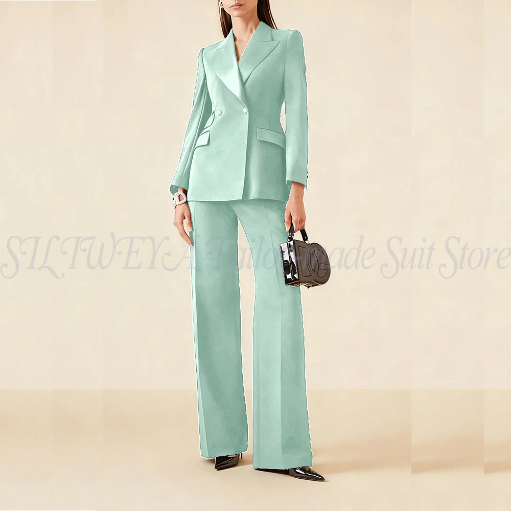 Luxury Classic Black Women's Suits Double Breasted 2 Pieces Jacket Pants Female Clothing Office Banquet Lady's Blazers Sets