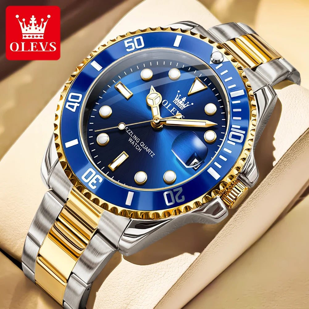 OLEVS Men's Watches Classic Luxury Fine Steel Strap Big Date Original Quartz Wristwatch for Man Waterproof Luminous Trend Dress