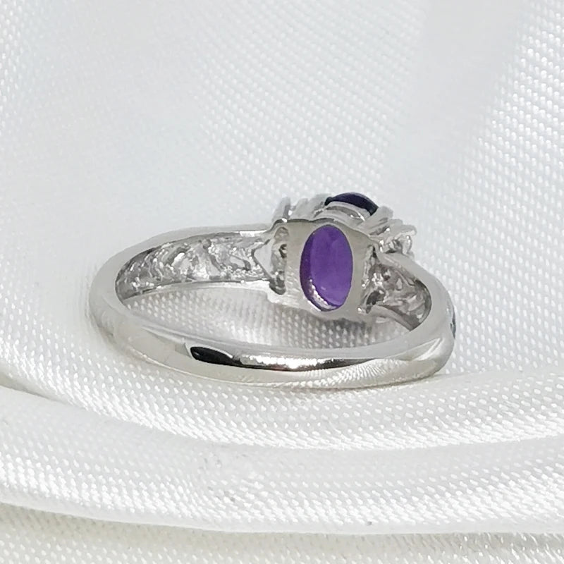 [MeiBaPJ Natural Amethyst Gemstone Fashion Ring for Women Real 925 Sterling Silver Fine Jewelry