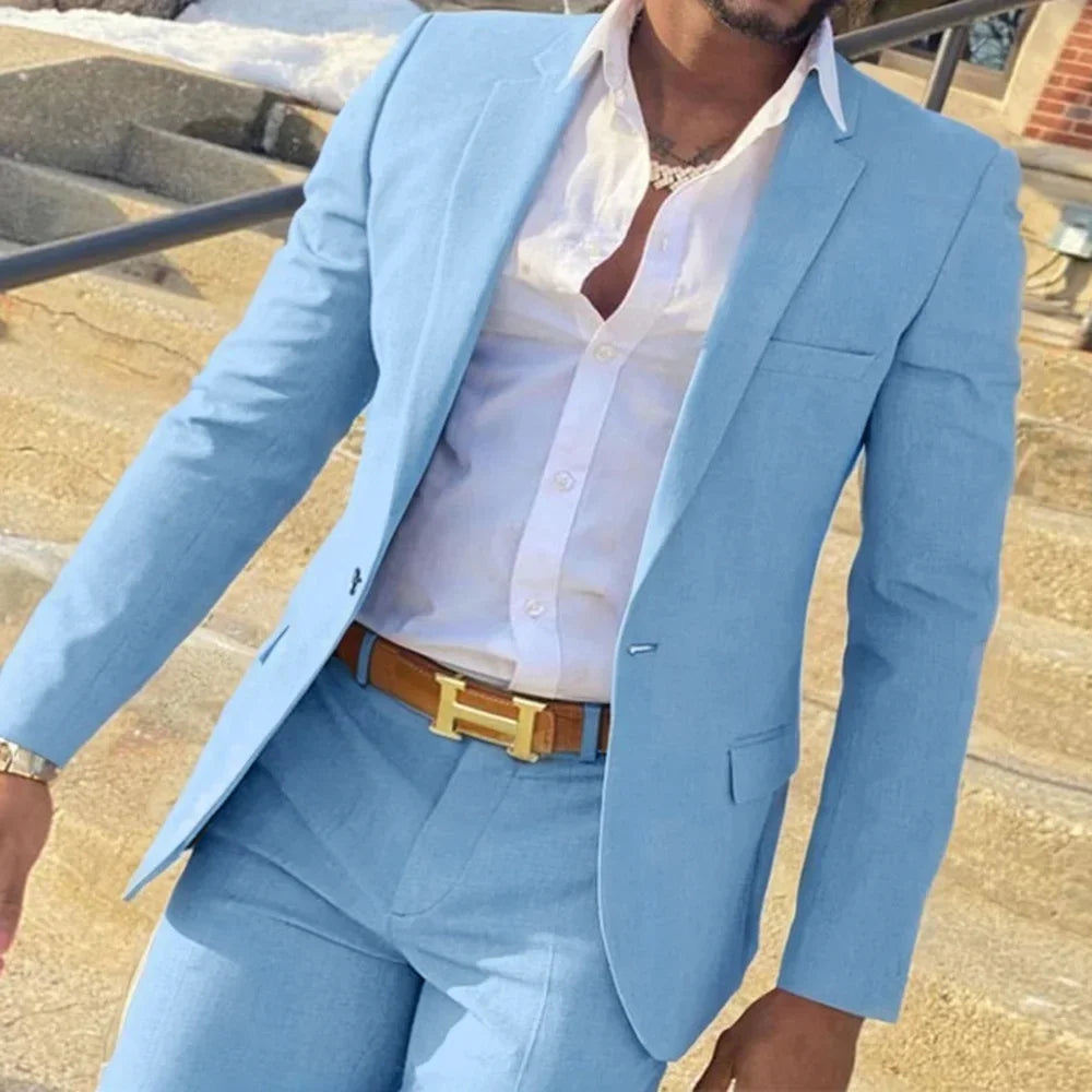 2 Pieces Vintage Notch Lapel Slim Fit Blazer And Pants Set Solid Color Formal Business Regular Suit High-Quality Jackets