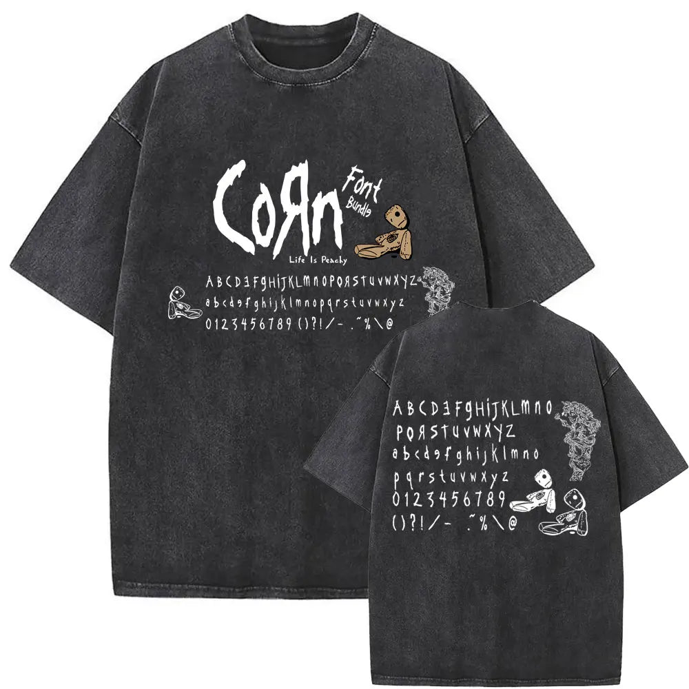 New Washed Vintage Alternative Nu Metal Rock Band Korn Print Tshirt Men Oversized T-shirts Male Fashion T Shirts Y2k Streetwear