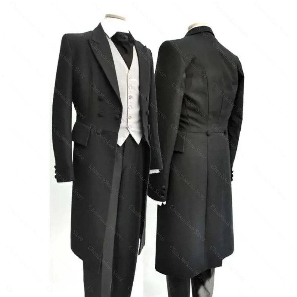 Men Suits Black Fashion Wedding Tailcoat Groom Chic Peak Lapel Double Breasted Male Suit 3 Pieces (Blazer+Vest+Trousers)