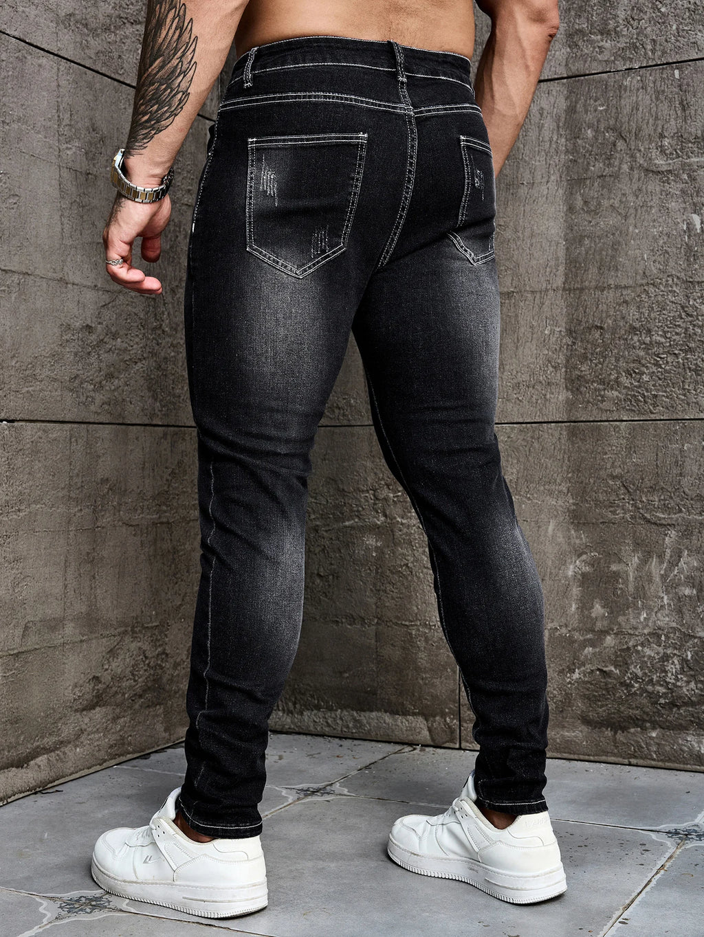 Men Jeans Denim Pants Clothing Trousers Men's Casual Black Washed Slim Fit Stretch Skinny Denim Pants