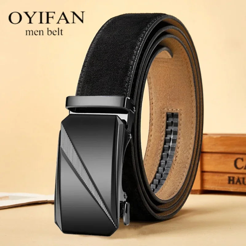 Suede Leather Automatic Buckle Belt for Men Adjustable Ratchet Belt Genuine Men's Leather Belts Fashion Designer Belt Men