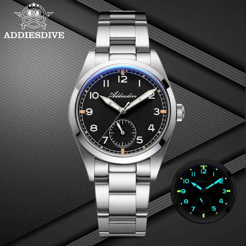 ADDIESDIVE 36mm Men Quartz VH60 Watch AD2099 BGW9 Luminous Bubble Mirror Pot Cover Glass 10Bar Waterproof Stainless Steel Watch