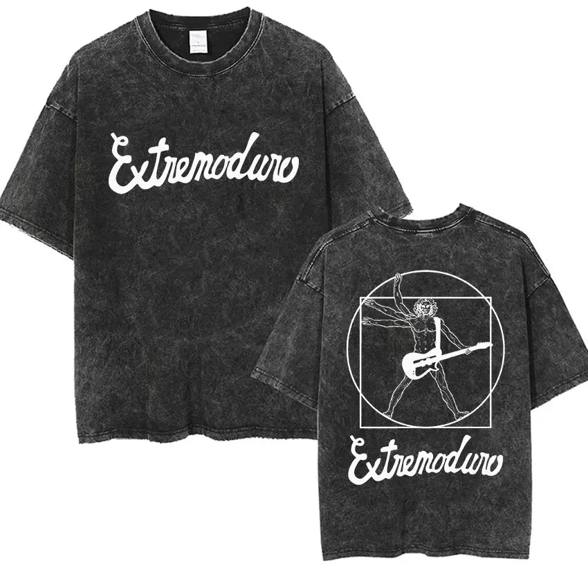 Men's Rock Extremoduro Vintage Washed T Shirts Man Punk Gothic Fashion Short Sleeve T-Shirt Unisex Hip Hop Band Clothing Tshirt