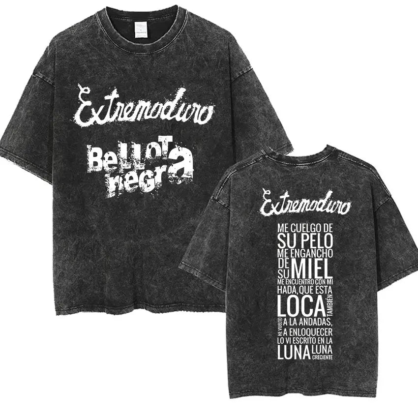 Men's Rock Extremoduro Vintage Washed T Shirts Man Punk Gothic Fashion Short Sleeve T-Shirt Unisex Hip Hop Band Clothing Tshirt