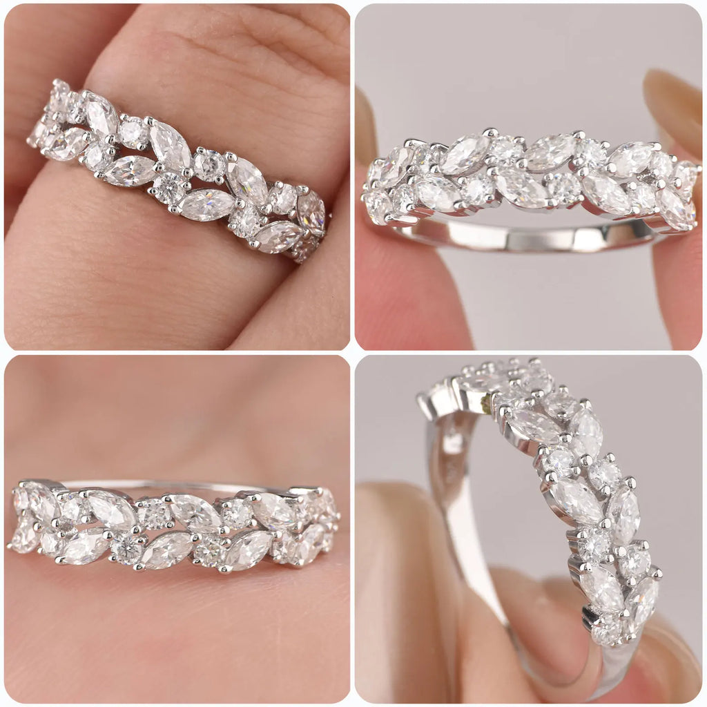 Newshe D Color VVS1 Moissanite Rings for Women 925 Sterling Silver Wedding Bands Marquise Eternity Stackable Promise Ring