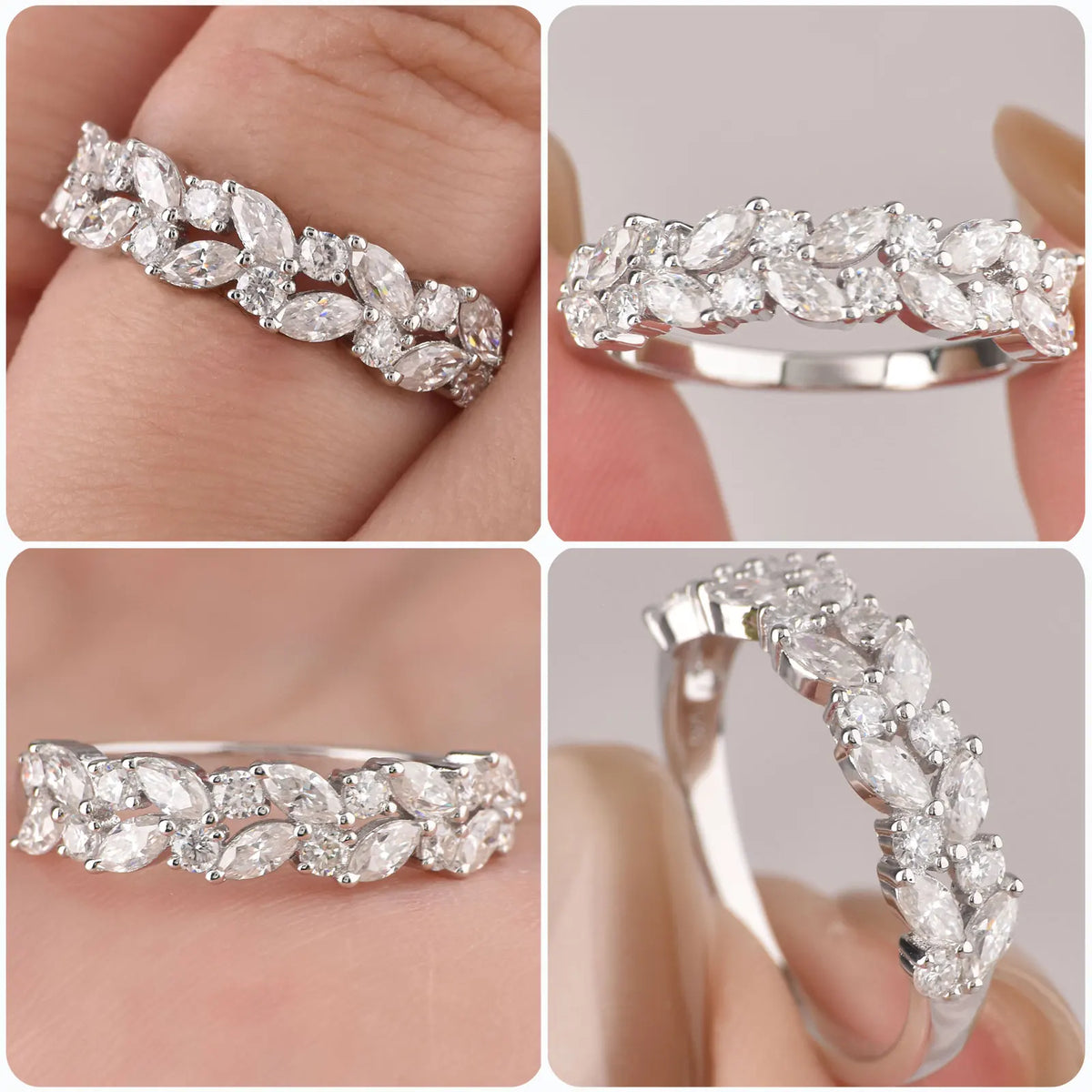 Newshe D Color VVS1 Moissanite Rings for Women 925 Sterling Silver Wedding Bands Marquise Eternity Stackable Promise Ring