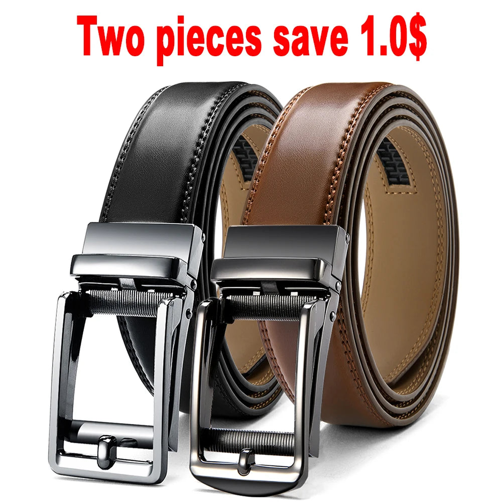 DOOPAI Mens Leather Belt  Automatic Genuine Leather Belts Leisure Fashion Ratchet Belts for Men Pants Waistband Ремень