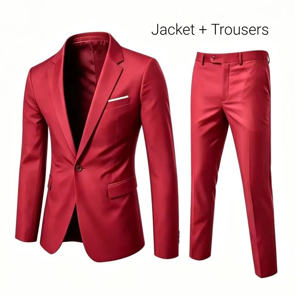 Men's 2 Piece Suit Set Elegant Solid Color Lightweight Blazer Pants Formal Business Dress Classic Tuxedo for Party Groomsmen