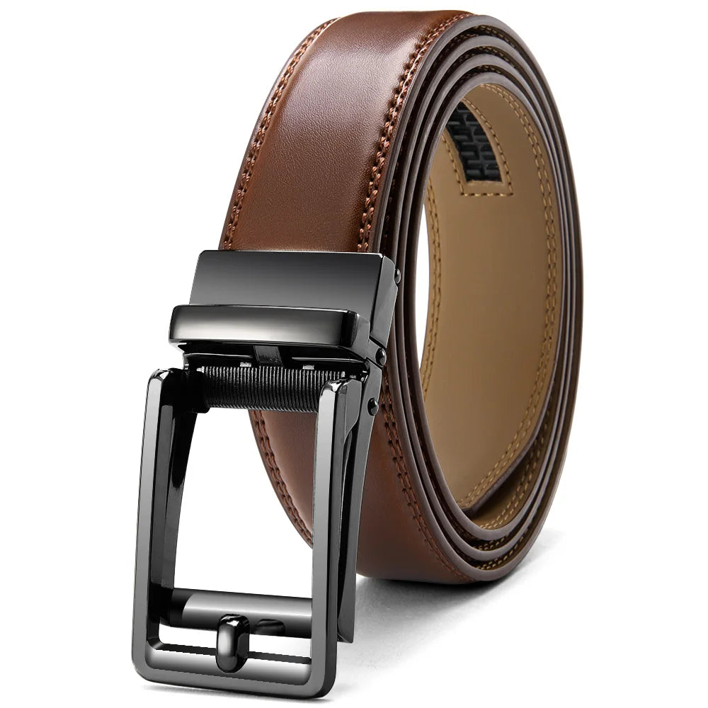 DOOPAI Mens Leather Belt  Automatic Genuine Leather Belts Leisure Fashion Ratchet Belts for Men Pants Waistband Ремень