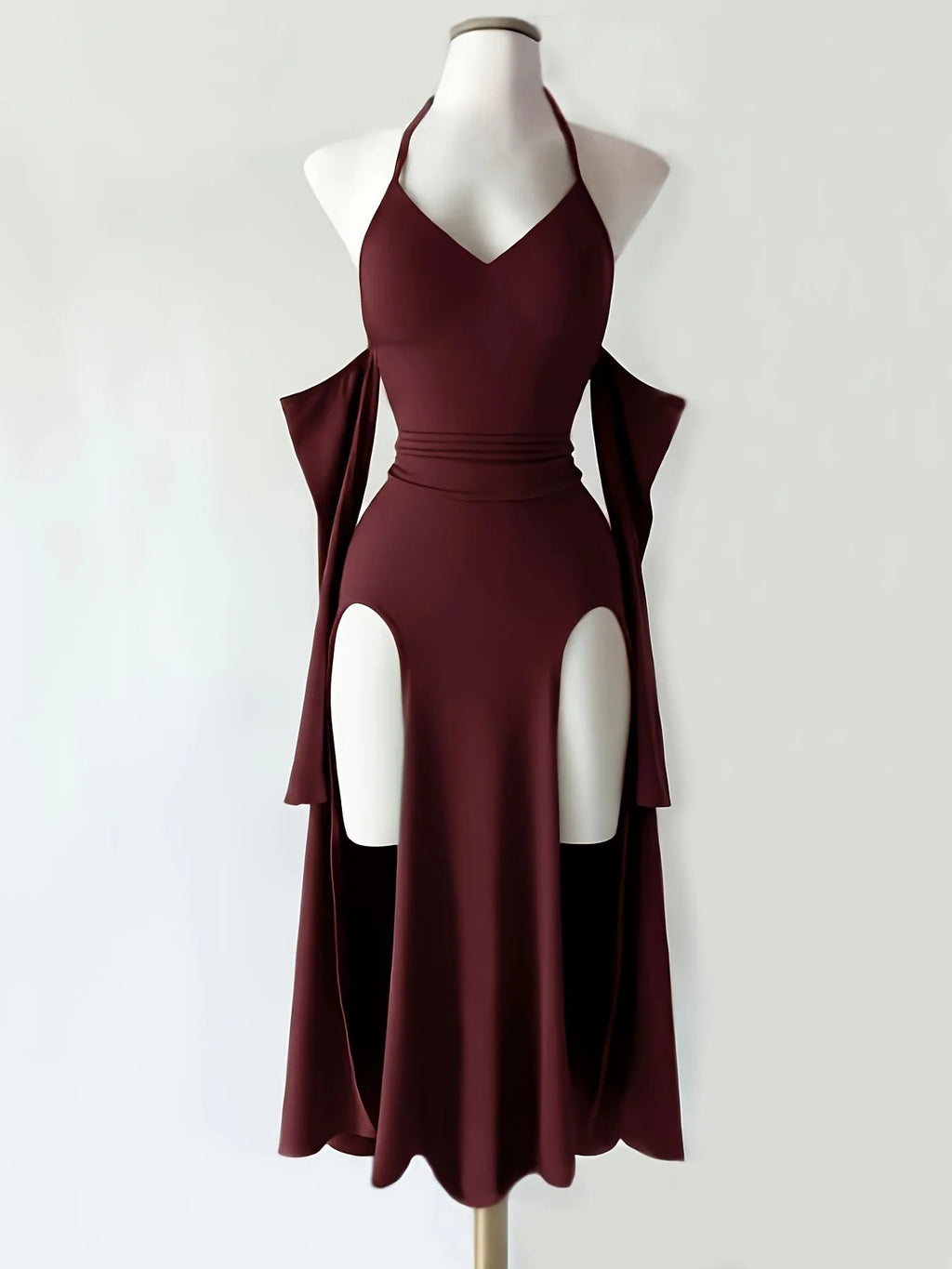Gothic Halter Off Shoulder Dress For Women High Slit Hollow Out Design Long Gown Unique Stylish Dress For Party And Night Event