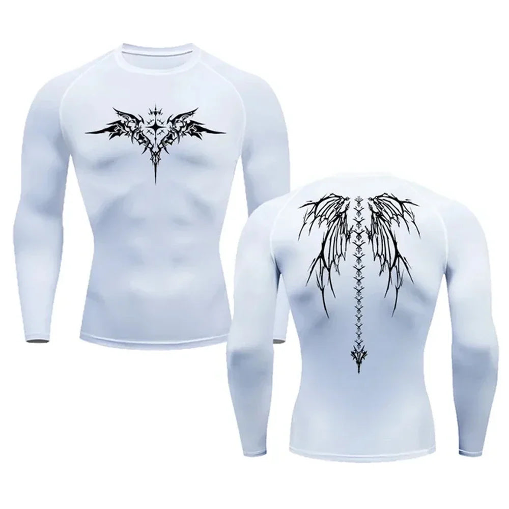 Y2K Compression Shirt Men's Fitness Gym Skeleton Sport Running T-Shirt Rashgard Tops Tee Quick Dry Long Sleeve T-Shirt For Men