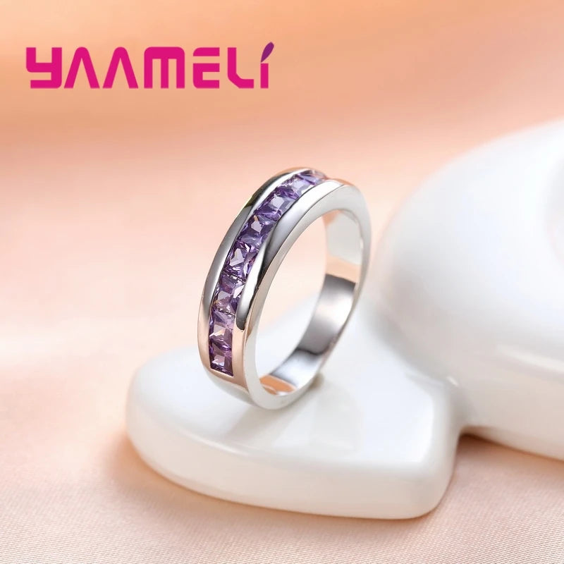 925 Sterling Silver Color Amethyst Promise Ring for Woman Crystal Stone Wedding Engagement Accessories Nice Gift Jewelry