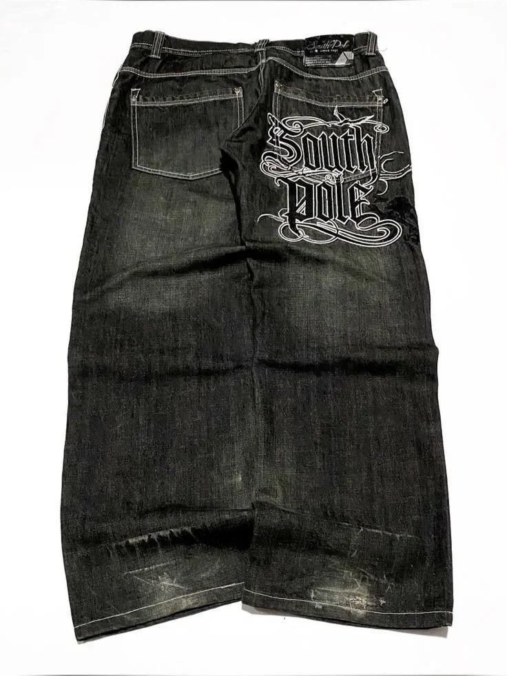 2025 American jeans men's letter embroidered straight leg wide leg pants hip-hop retro clown casual couple jeans street fashion