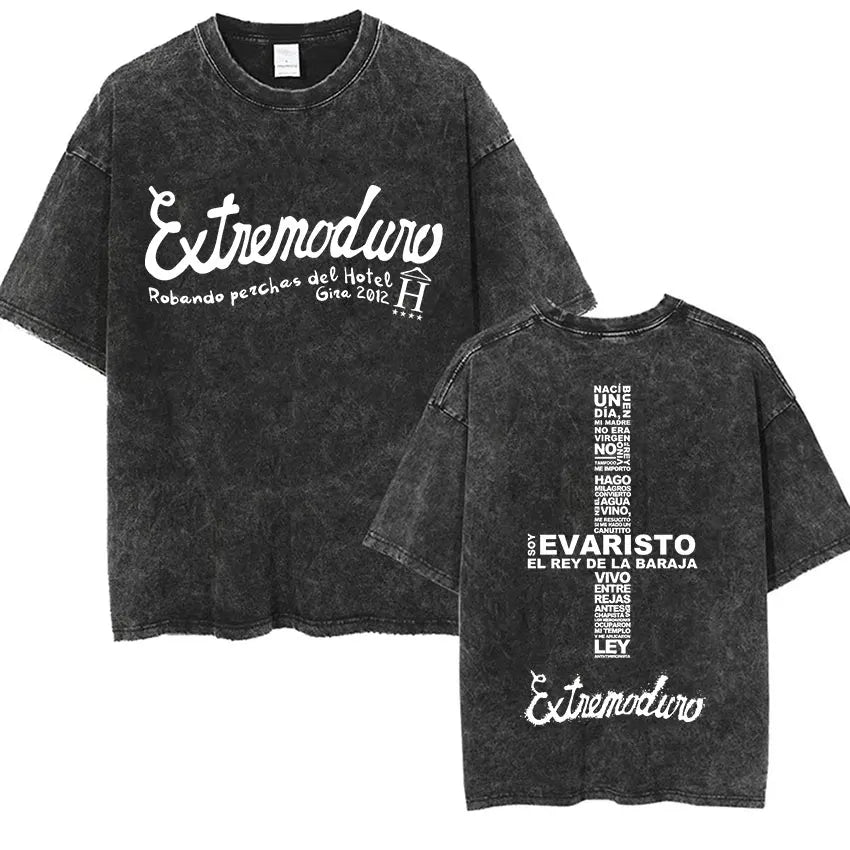 Men's Rock Extremoduro Vintage Washed T Shirts Man Punk Gothic Fashion Short Sleeve T-Shirt Unisex Hip Hop Band Clothing Tshirt