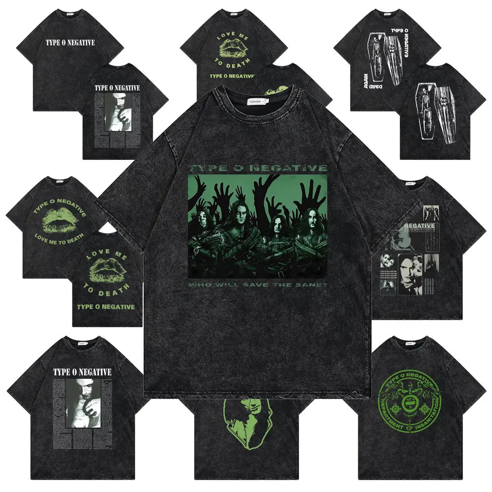 Washed Vintage Type O Negative Who Will Save The Sane Tshirt Men Women Rock Metal Gothic T-shirt Man Oversized Cotton T Shirts