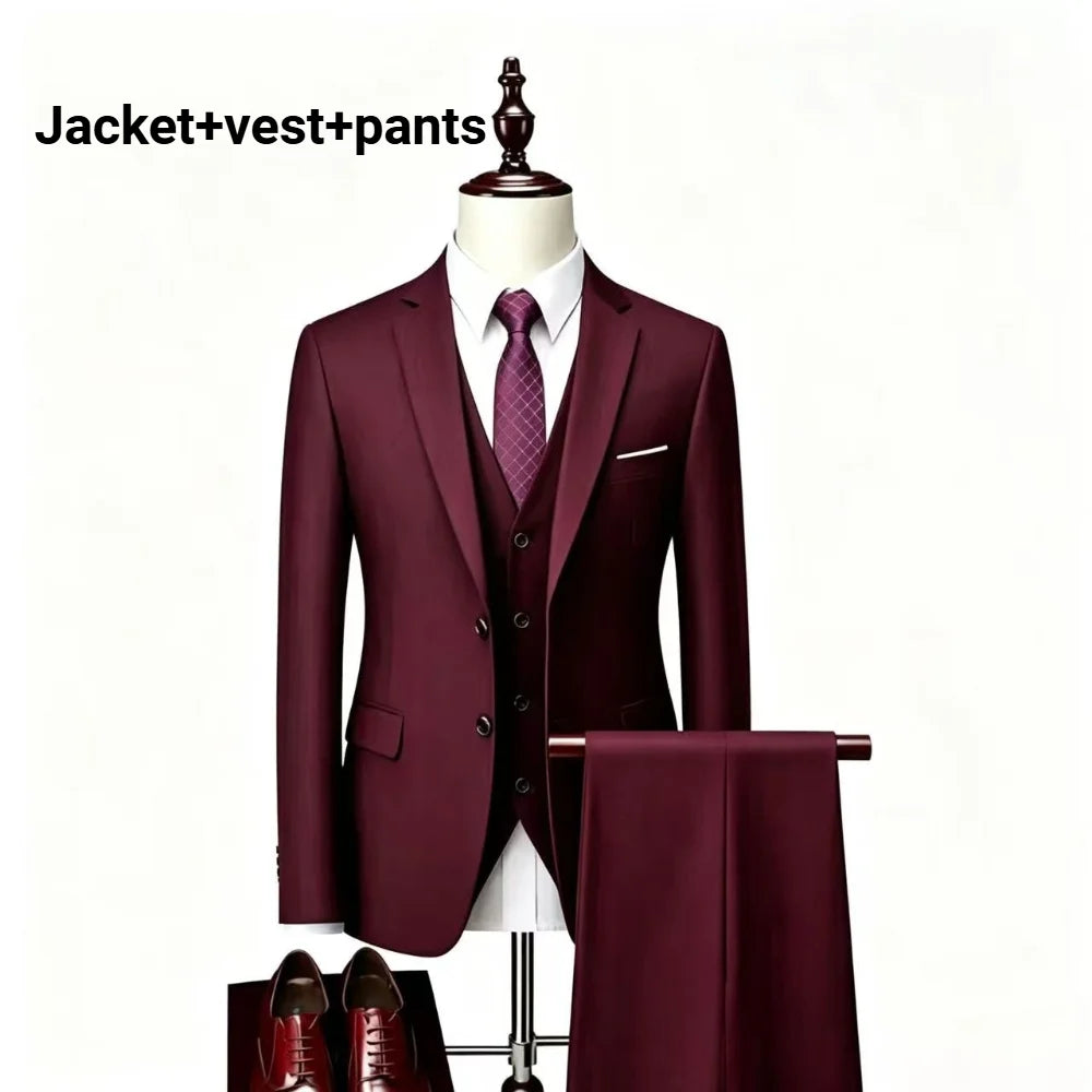 Men Slim Fit 3 Pieces Suit Set Lightweight Business Office Party Blazer Vest Pants Formal Male Tuxedo Suit For Prom Daily Wear