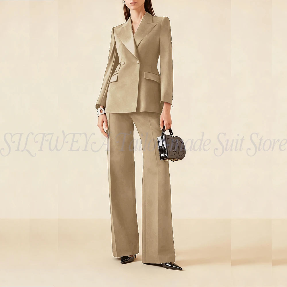 Luxury Classic Black Women's Suits Double Breasted 2 Pieces Jacket Pants Female Clothing Office Banquet Lady's Blazers Sets