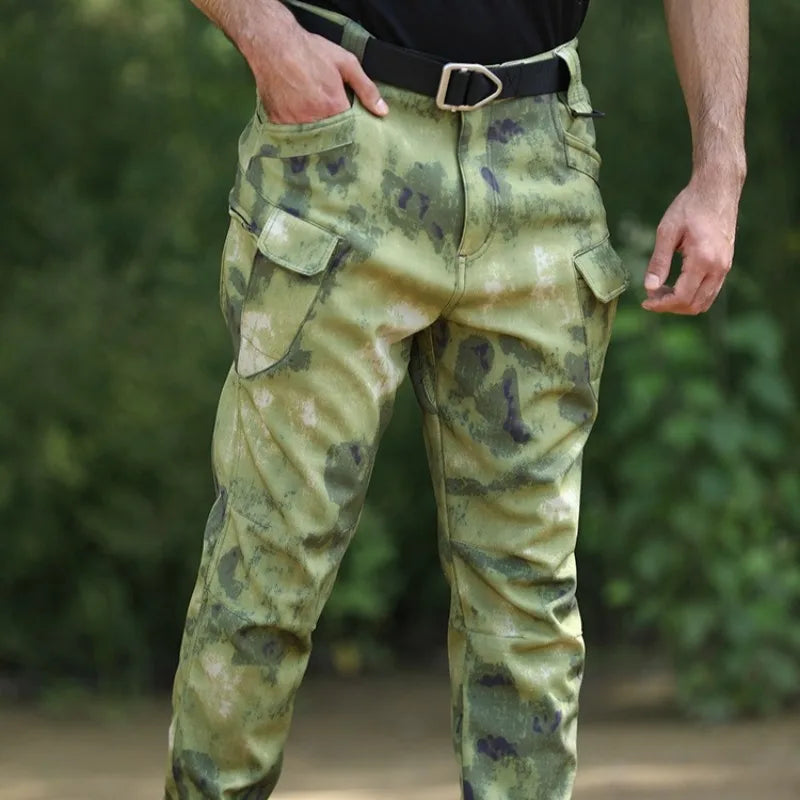Men's Winter Pants Cargo Trousers Water Resistant Fleece Line Snowboard Softshell Tactical Pant Multi-Pockets Outdoor Work Pants