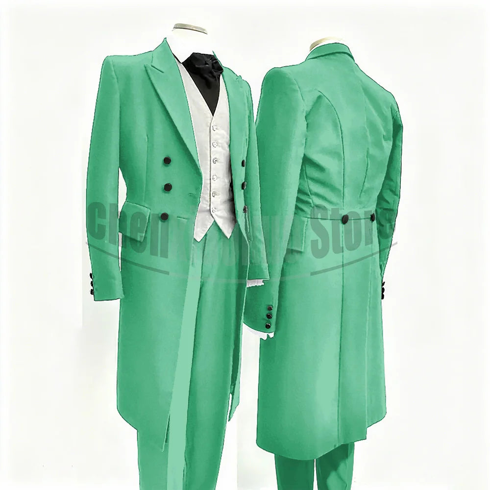 Men Suits Black Fashion Wedding Tailcoat Groom Chic Peak Lapel Double Breasted Male Suit 3 Pieces (Blazer+Vest+Trousers)