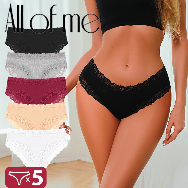 5Pcs Sexy Cotton Lace Panty Women Low Waist Panties Underwear S-XL Solid Color Ladies Briefs Lingere Underware Comfortable Women