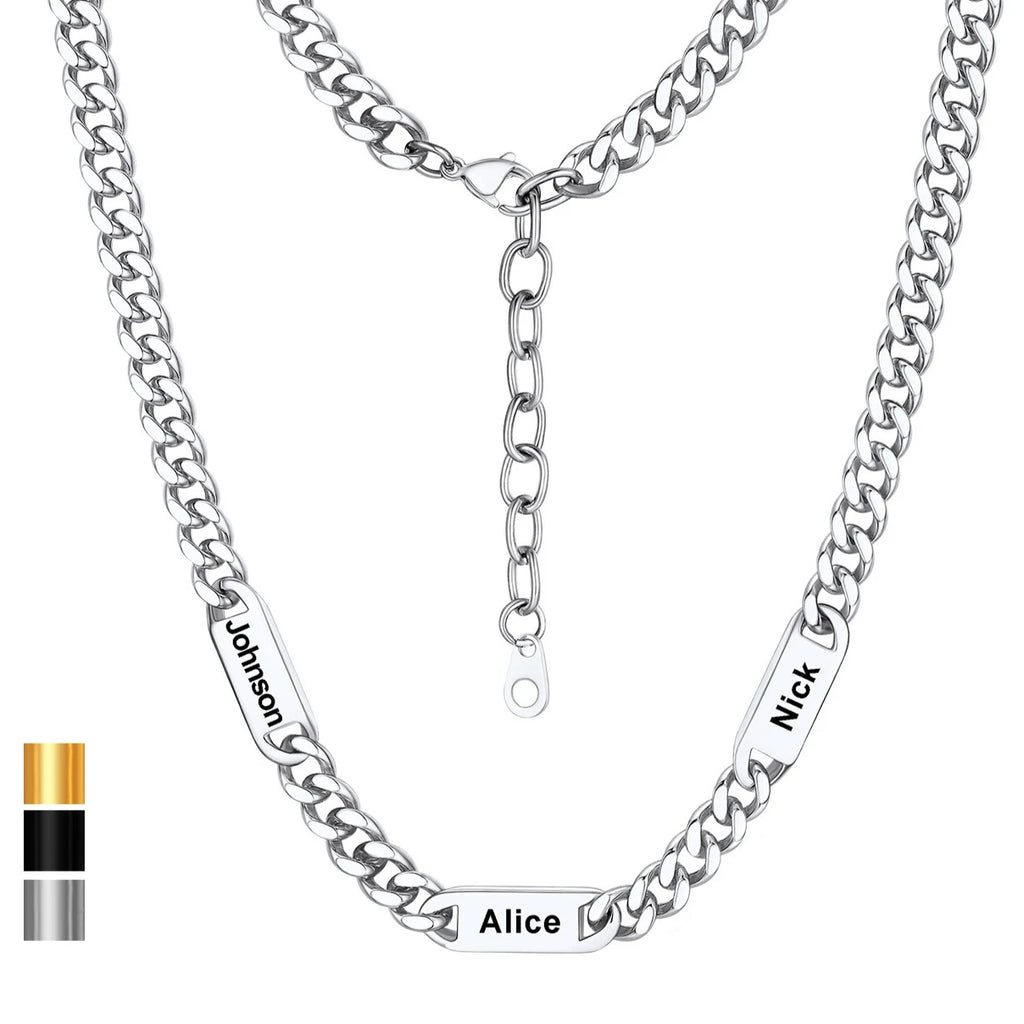 U7 Custom 1-6 Names Cuban Chains Necklaces 5mm/7mm/9mm Chain Black Deep Engrave Family Members Names Fathers Day Jewelry Gift