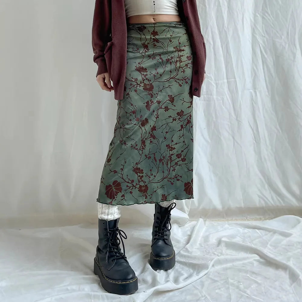 Gothic Black High Waist Bodycon Mid Skirt E-Girl Punk Ruffles Split A-Line Skirts Y2K Fashion Women Streetwear Bottoms
