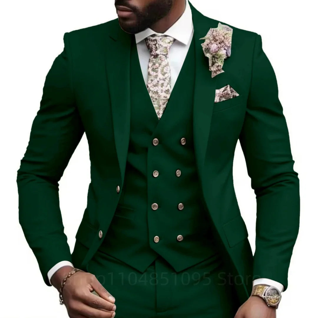 Casual Jacket Vest Pants 3Pcs Elegant Pink Wedding Suits for Men Slim Fit Notch Lapel Blazer Best Man Groom Suit Male Tuxedo Set