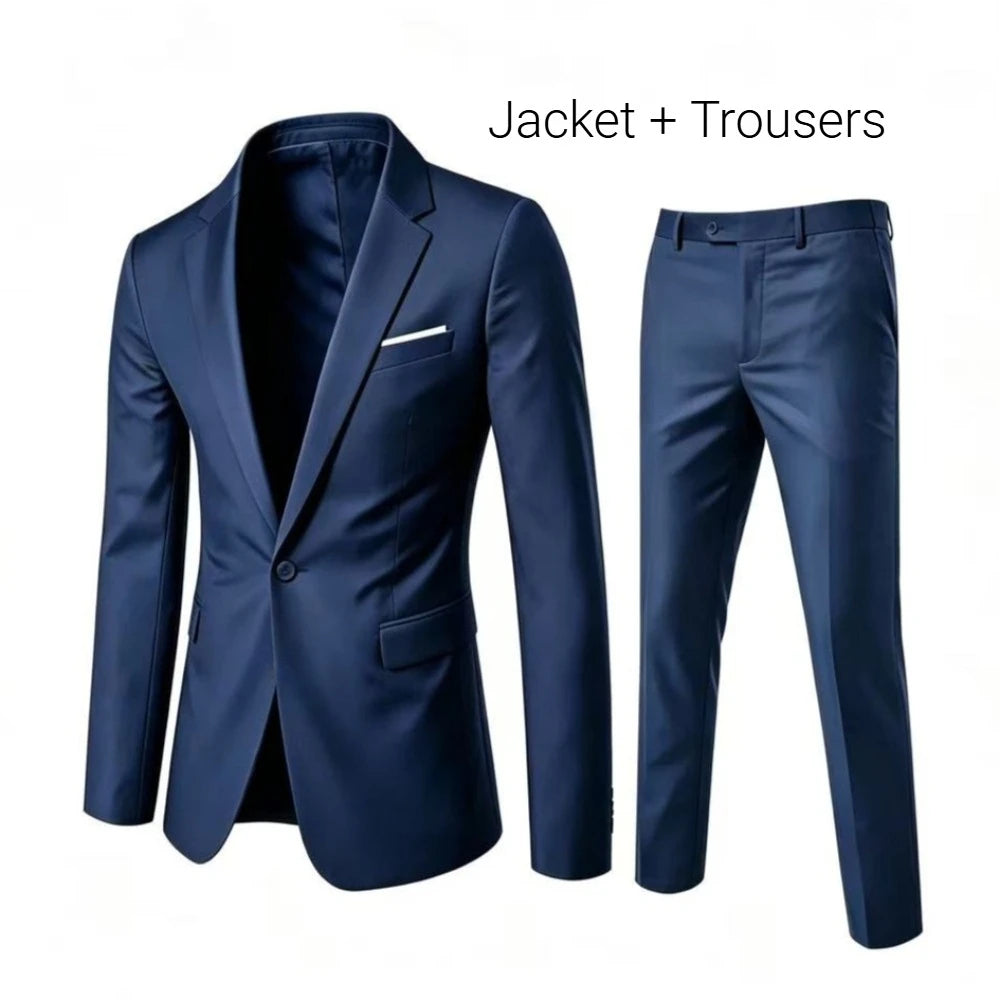 Men's 2 Piece Suit Set Elegant Solid Color Lightweight Blazer Pants Formal Business Dress Classic Tuxedo for Party Groomsmen