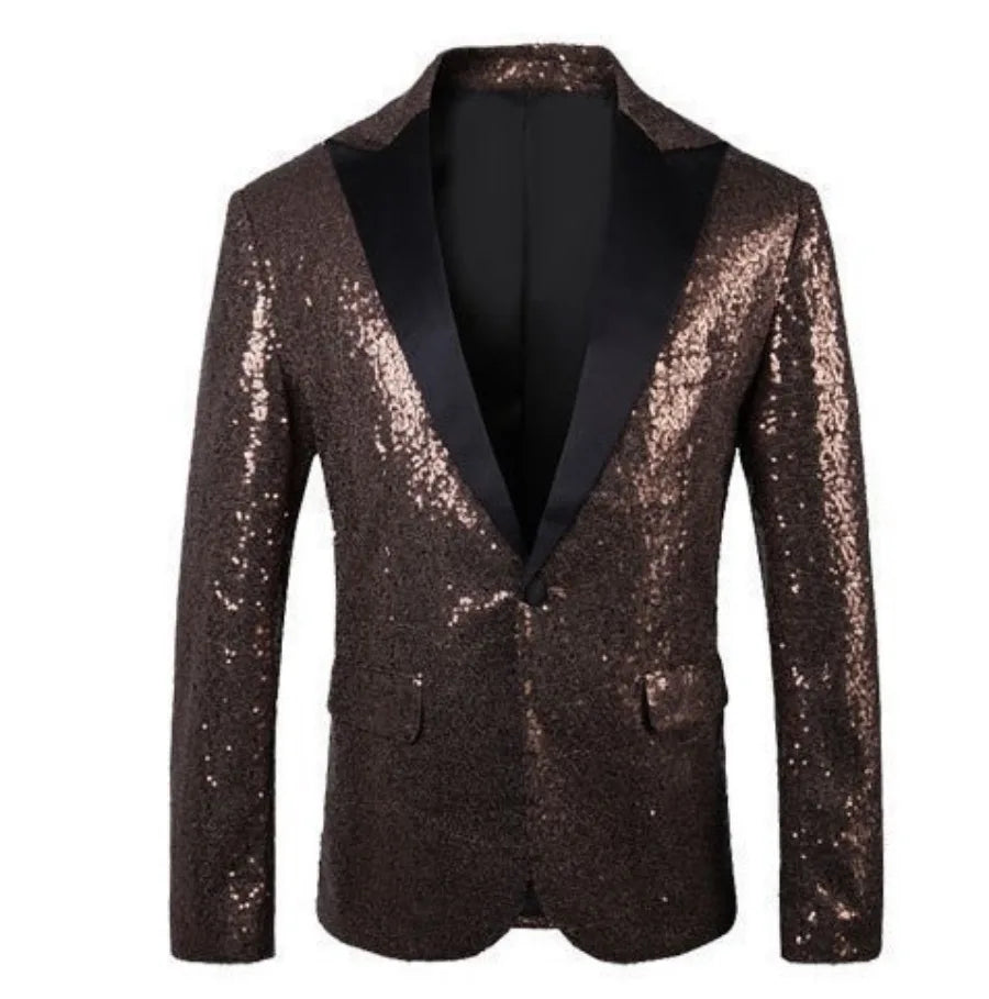 Blazer Long Sleeve Suits Men Two Pieces Sequins Blazers Single Button Business Jackets Straight Pants Ankle Length Pockets Party