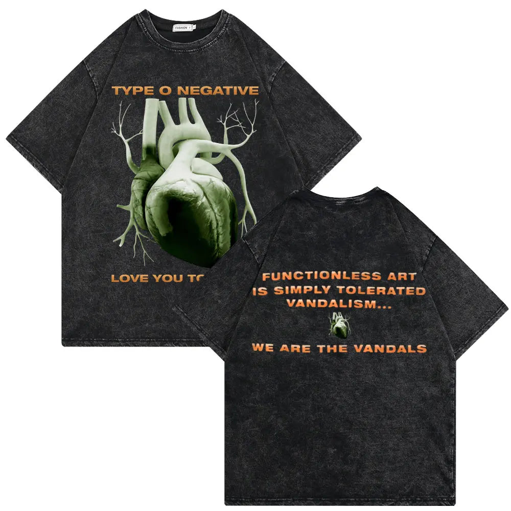 Washed Vintage Type O Negative Who Will Save The Sane Tshirt Men Women Rock Metal Gothic T-shirt Man Oversized Cotton T Shirts