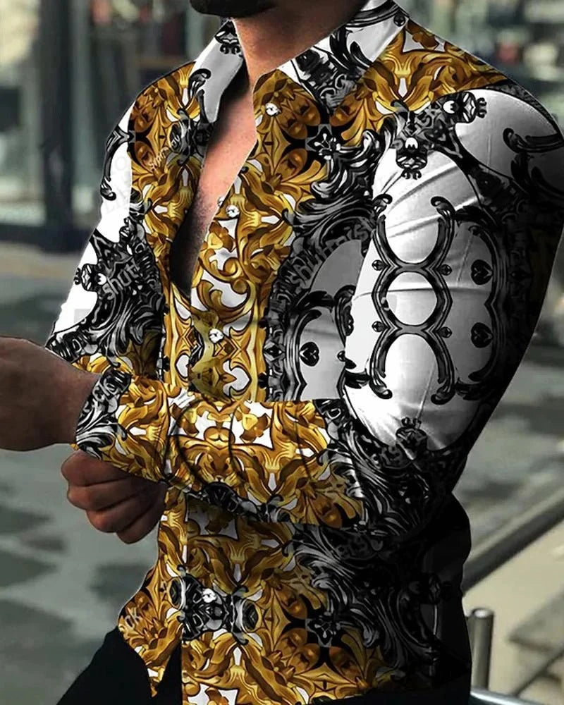 Fashion Multi-color novelty pattern 3D Print Mens Long Sleeve Shirt Tops Autumn Button Down Casual Shirt Lapel Mens Clothing
