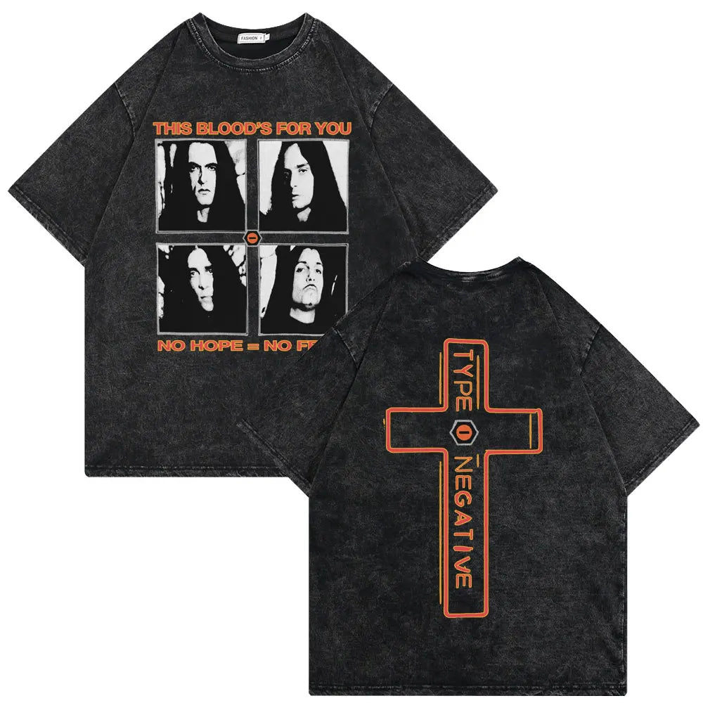 Washed Vintage Type O Negative Who Will Save The Sane Tshirt Men Women Rock Metal Gothic T-shirt Man Oversized Cotton T Shirts