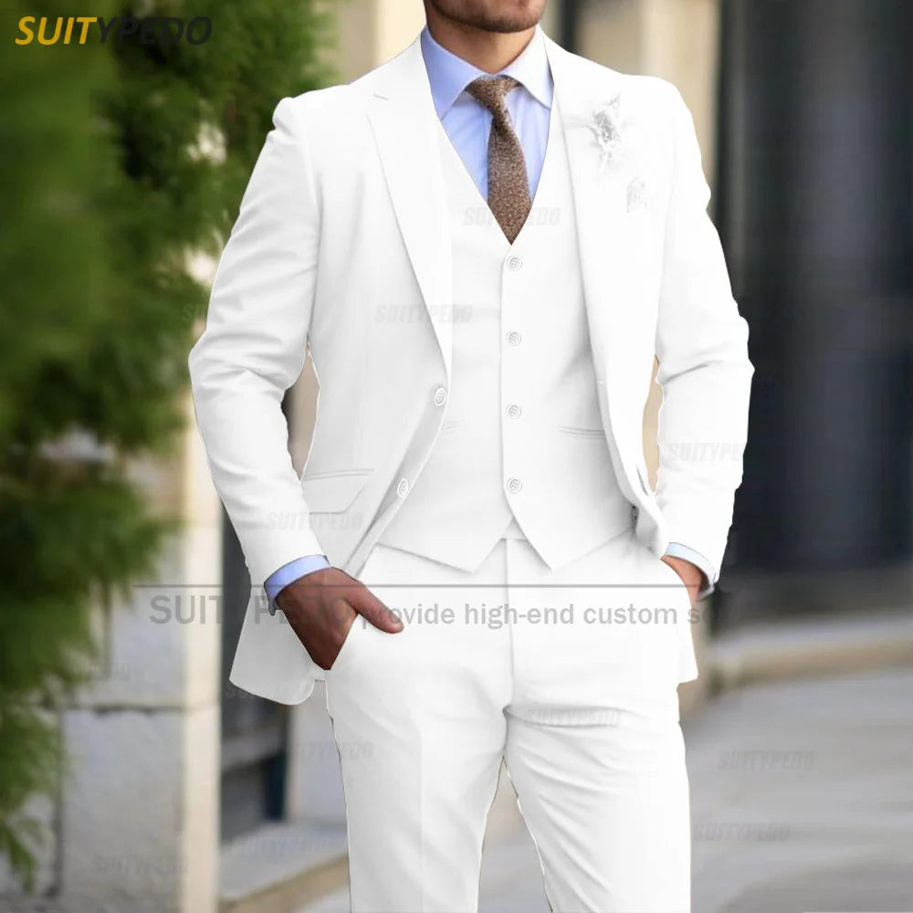 Formal Banquet Business Suit Sets For Men Wedding Party Grooms Elegant Outfits Fashion Prom Slim Fit Blazer Vest Pants 3 Pieces