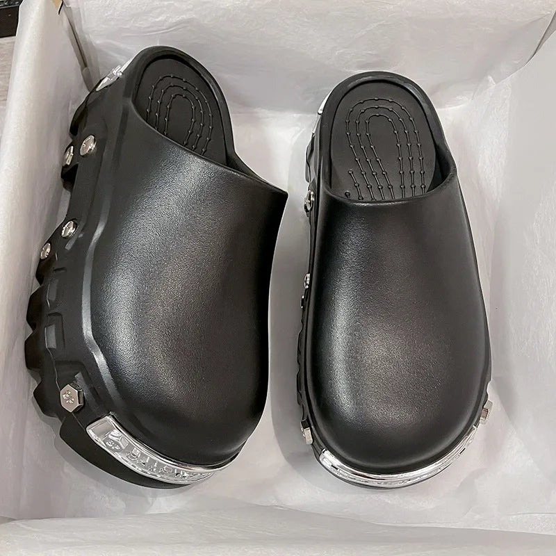 Women's Sandals Fashion Platform Slippers Punk Style Rivet Women's Shoes Increase Height Thick Soled EVA Anti-slip Slipper Paris